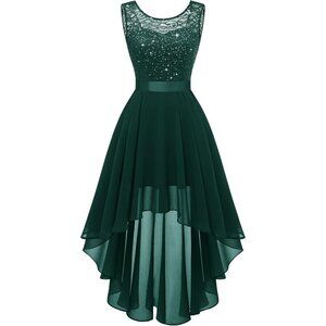 BeryLove Women DarkgreenSequin Chiffon Scoop Neck Sleeveless Lace Cocktail Dress